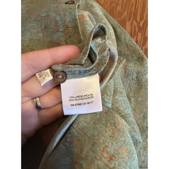 Sigrid Olsen Linen Silk Blend Button Down Light Jacket Collared Teal Print - Picture 10 of 11